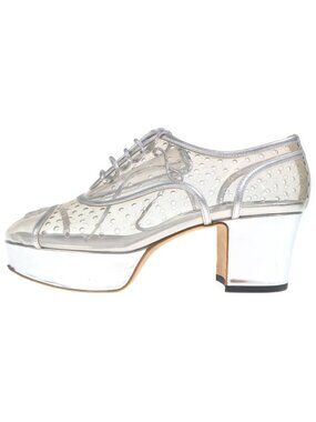 Chanel Runway Camellia Clear Lace Up Sandals Silver